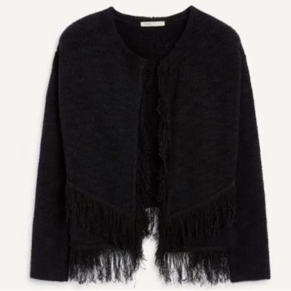 Maje Fringe Cardigan Sweater Black Medium‎
